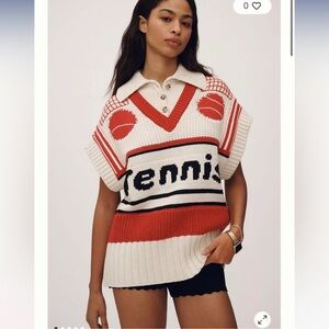 Maeve Anthropology Tennis V-Neck Button-Up Twofer Sweater Vest